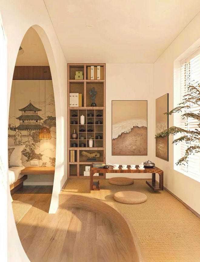 新中式茶室装修效果图：古典韵味与现代雅致的完美融合(图2)