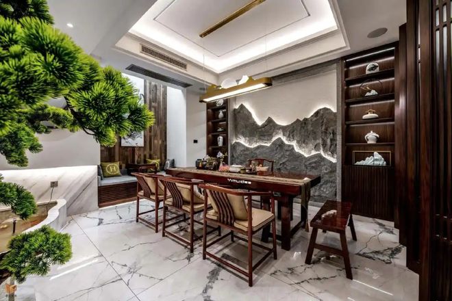 新中式茶室装修效果图：古典韵味与现代雅致的完美融合(图1)